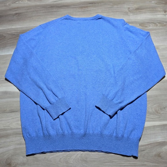 Alan Flusser Sweater Mens Medium Blue Cotton Silk Cashmere V-Neck Pullover Knit - Picture 3 of 10